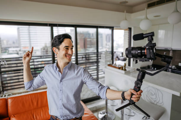 istock Mixed race influencer filming a video at home 1178270601