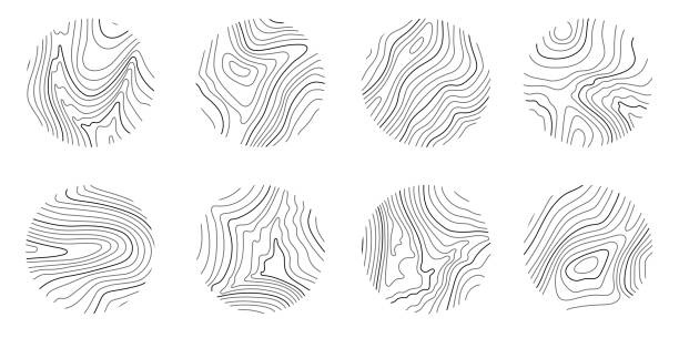 ilustrações de stock, clip art, desenhos animados e ícones de set rings of topographic line map, circular geographic grid map - orienteering