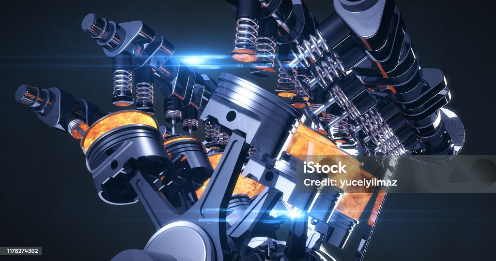 High Tech V8 Diesel Engine With Explosions 3d Illustration Render Stock  Photo - Download Image Now - iStock
