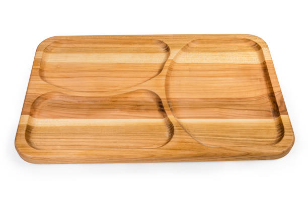 istock Empty wooden compartment dish with three departments on a white background 1178274320