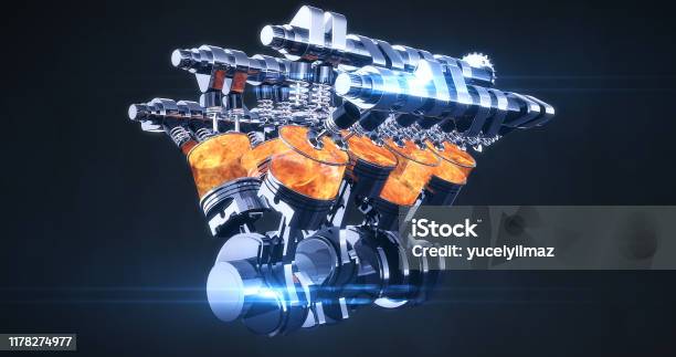 Rotating Fuel Injected V8 Engine With Explosions 3d Illustration Render  Stock Photo - Download Image Now - iStock