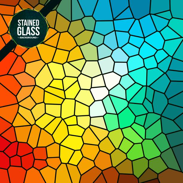 ilustrações, clipart, desenhos animados e ícones de vidro manchado multicolor quebrado com fundo da sombra - vitral