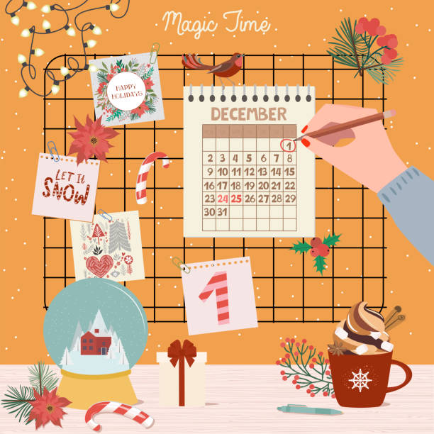 ilustrações de stock, clip art, desenhos animados e ícones de christmas advent calendar, day 1. - christmas holiday vacations candy cane