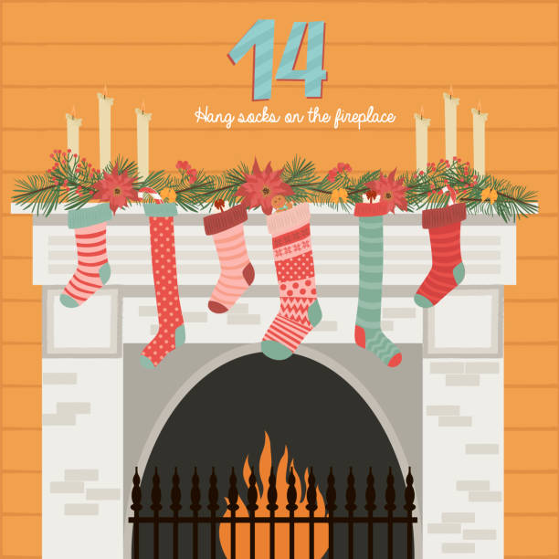 ilustraciones, imágenes clip art, dibujos animados e iconos de stock de calendario de adviento de navidad, día 14. - advent calendar christmas number number 14