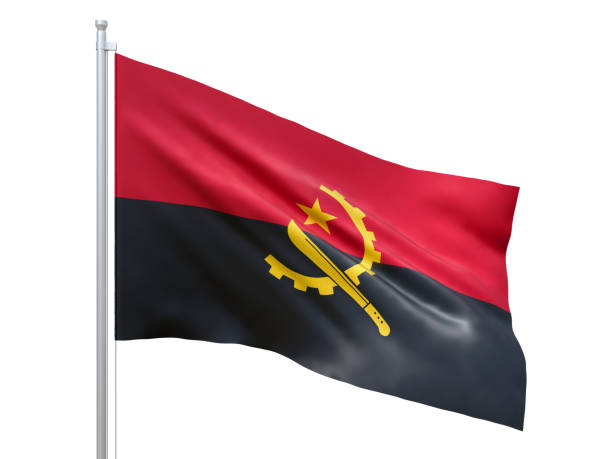 istock Angola flag waving on white background, close up, isolated. 3D render 1178276167