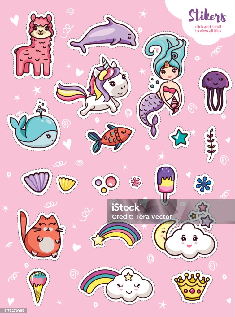 Cute Girly Cosmetics And Kawaii Stuff Graphic Element Sticker Stock  Illustration - Download Image Now - iStock