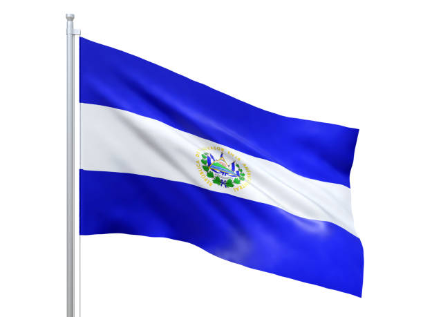 istock El Salvador flag waving on white background, close up, isolated. 3D render 1178276819
