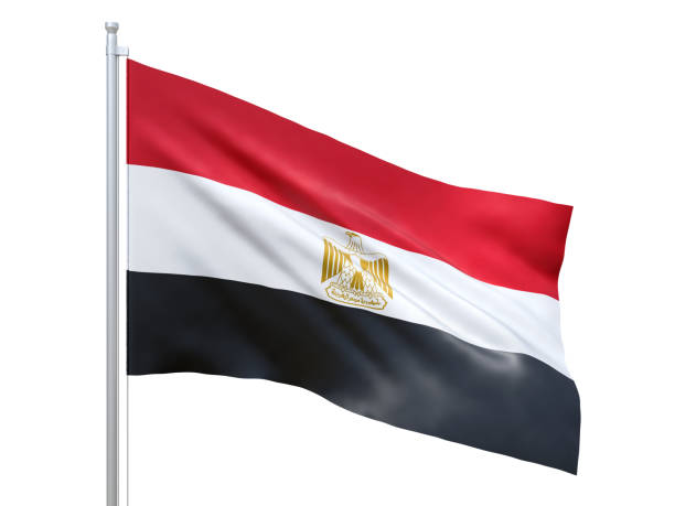 istock Egypt flag waving on white background, close up, isolated. 3D render 1178276900