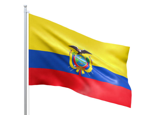 Round flag of the Ecuador with more reflections, 3d render