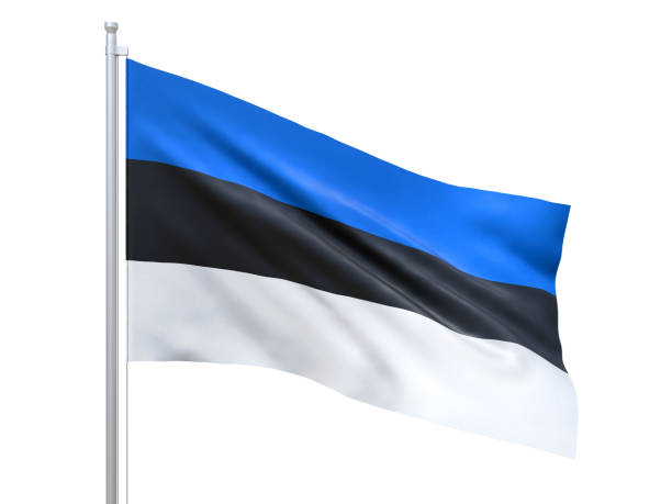 istock Estonia flag waving on white background, close up, isolated. 3D render 1178277618