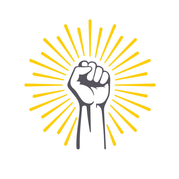 ilustrações de stock, clip art, desenhos animados e ícones de fist male hand, proletarian protest symbol. power sign. - punho