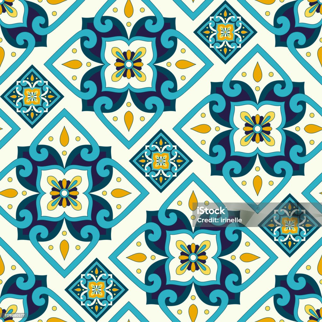 Spanish Pattern Spanish Tile Pattern Seamless Vector With Vintage Ornaments Stock ...