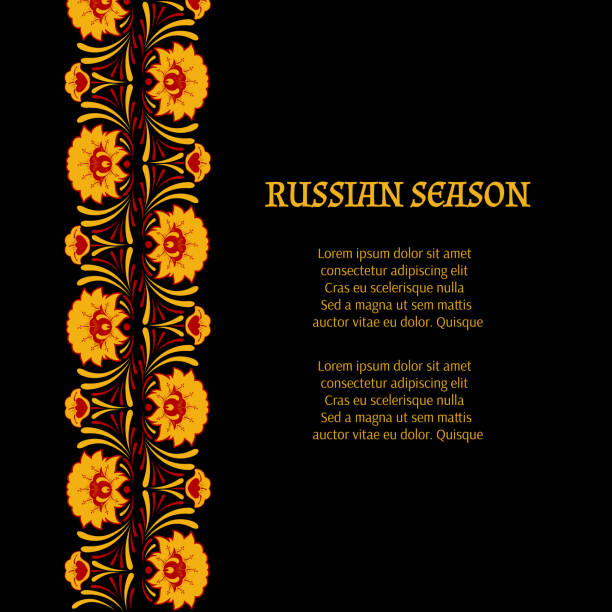 ilustrações, clipart, desenhos animados e ícones de vetor do molde do fundo da beira do teste padrão russian com lugar para o texto - craft ribbon flower black