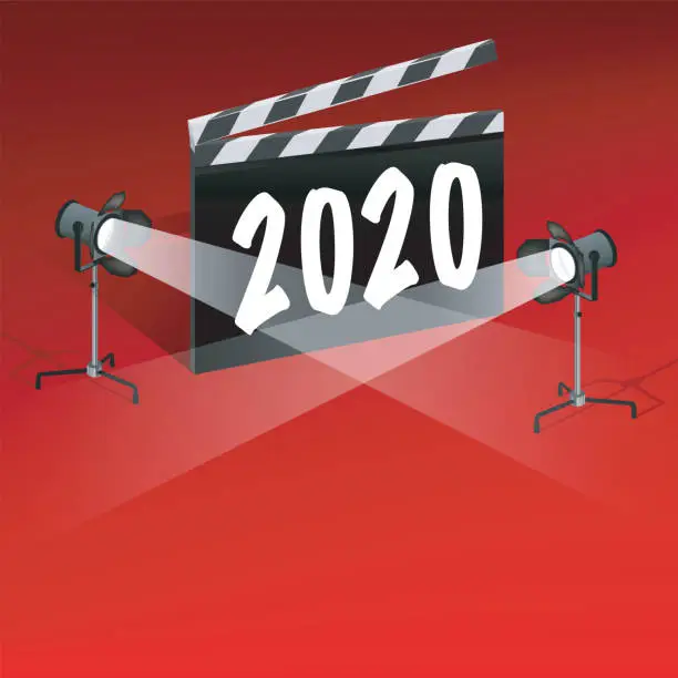 Vector illustration of 2020 greeting card on the theme of cinema and film festivals