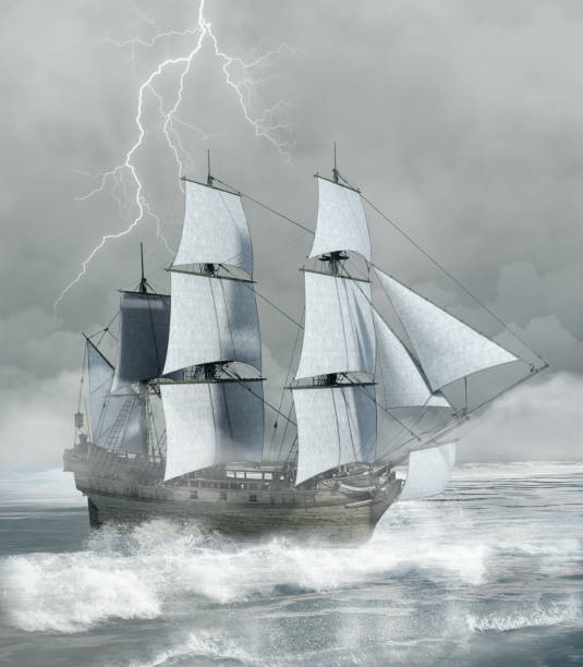 istock Stormy landscape with a pirate boat 1178283855