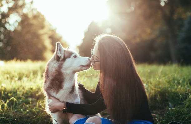 istock woman kissing her husky dog 1178285683