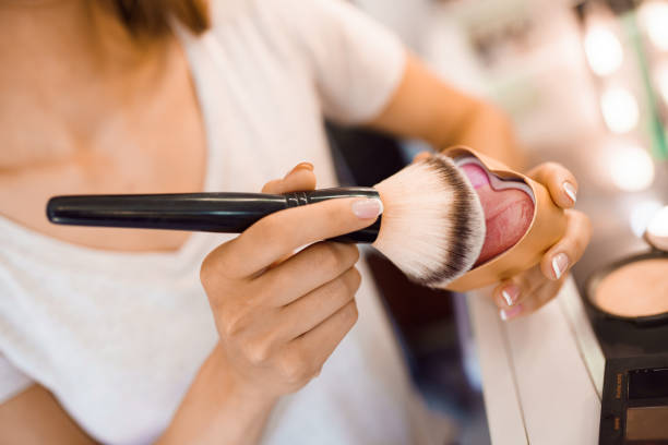 make up time! young woman in the make up studio - blush imagens e fotografias de stock