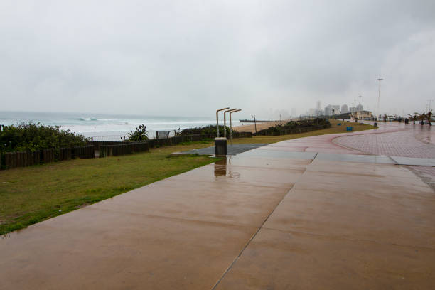 Beachfront promenade on a rainy day in durban, south africa