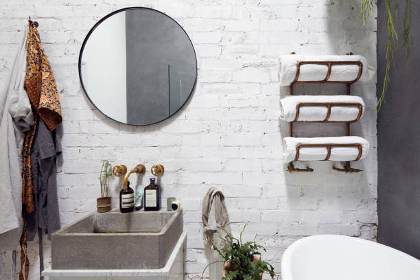 istock Empty Interior Of Contemporary Bathroom With Mirror And Wash Basin 1178288678