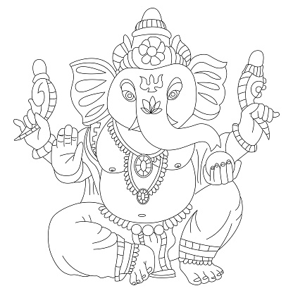 Coloring Book Page Of Lord Ganesha Vector Cartoon Illustration Hindu God  Isolated On White Background Stock Illustration - Download Image Now -  iStock