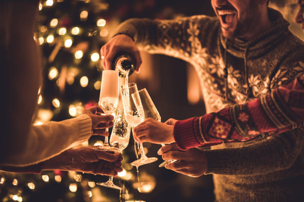 Pouring champagne on New Year's party!