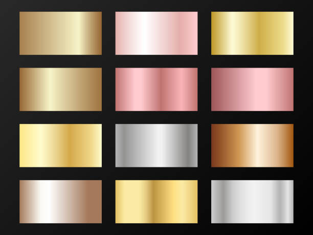 istock Metallic foil texture silver, steel, chrome, platinum, copper, bronze, aluminum, rose gold gradient swatches. 1178294215