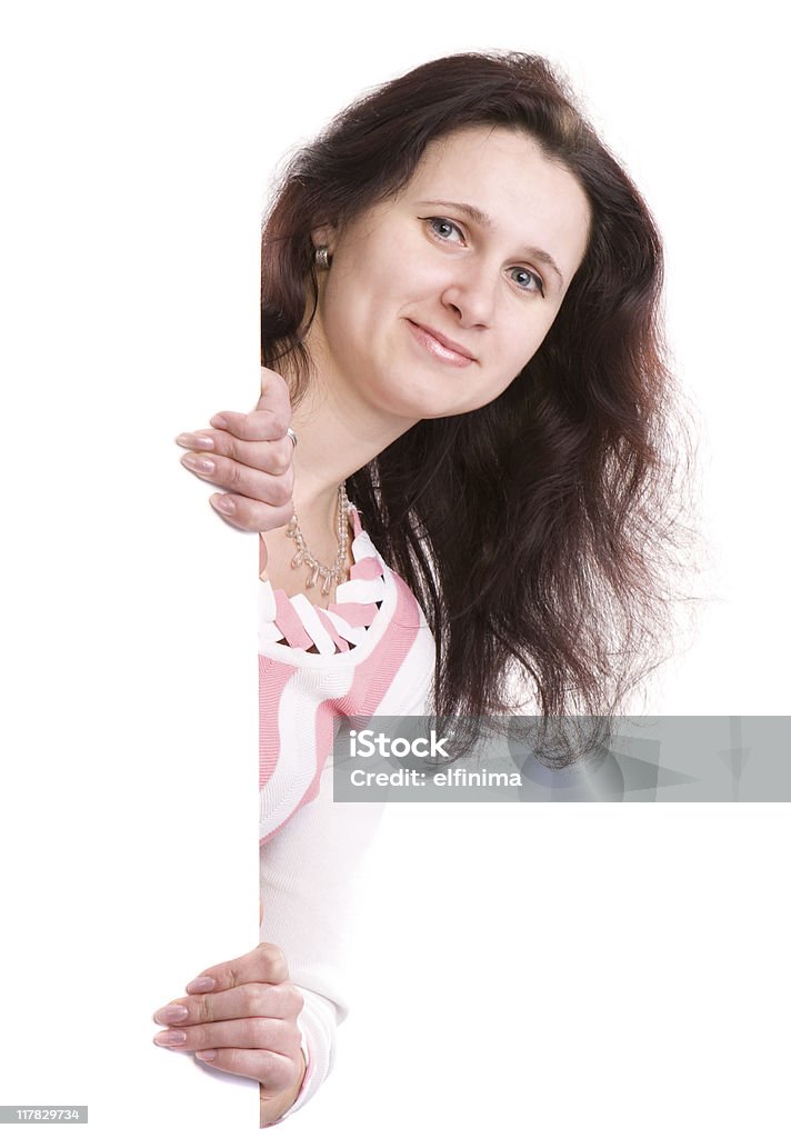 Linda mulher segurando em branco sinal - Foto de stock de 25-30 Anos royalty-free