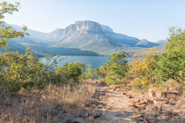 The peninsula hiking trail in the Blyde River Canyon The peninsula hiking trail in the Blyde River Canyon. The Blyderivierspoort Dam is visible blyde river canyon stock pictures, royalty-free photos & images