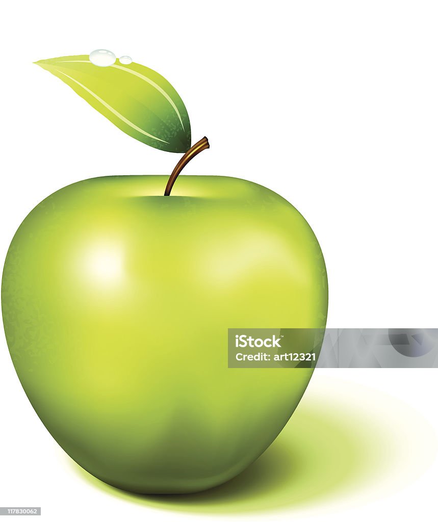 Realista maçã verde no fundo branco - Vetor de Agricultura royalty-free