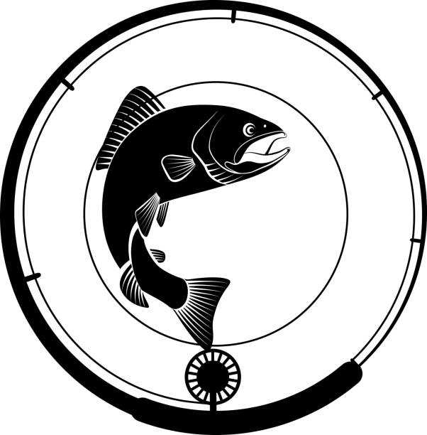 ilustraciones, imágenes clip art, dibujos animados e iconos de stock de insignia de pesca - speckled trout illustrations