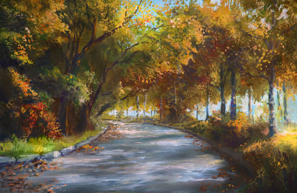 istock autumn alley in oil painting 1178303072