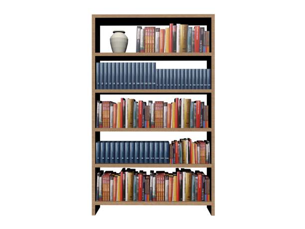 library book shelf background on a white background - 3d rendering stock photo