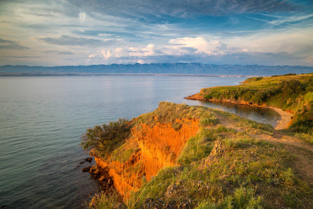 istock Sea landscape with mountains on background at sunset, Vir island 1178304572