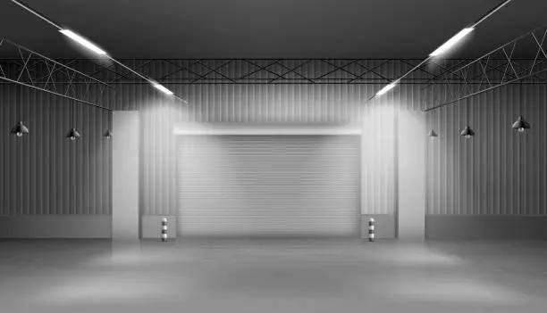 Vector illustration of Empty storehouse, warehouse interior, factory