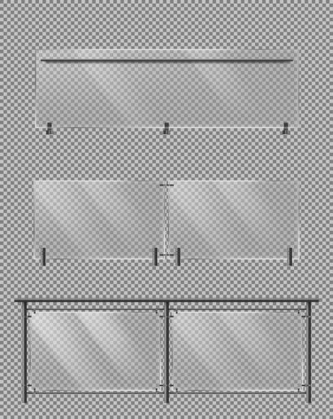 glaszaun, metall handlauf realistische vektor-set - balkon stock-grafiken, -clipart, -cartoons und -symbole