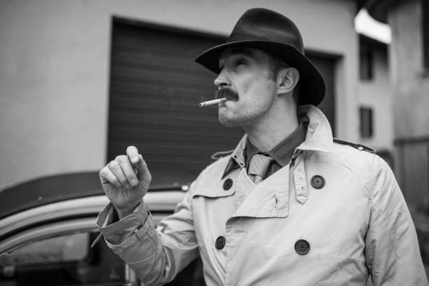 Detective spy man walking in a city