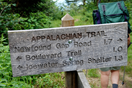 Hiking to Blue Hen Falls in Cuyahoga Valley National Park in Ohio, USA.