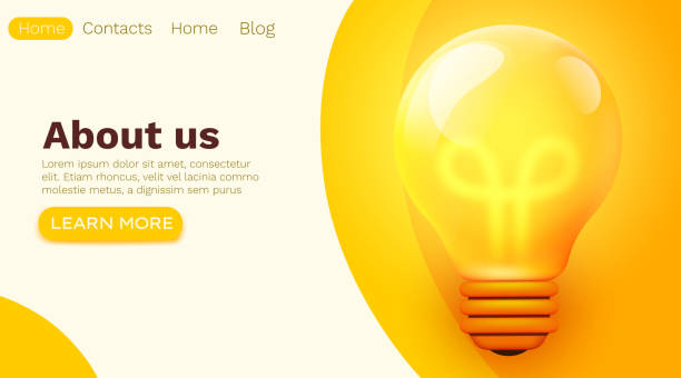 ilustrações, clipart, desenhos animados e ícones de ideia do brainstorming do negócio ou conceito startup com a lâmpada amarela grande da ampola. solução de inovação criativa. template para web landing page, banner, apresentação, mídia social. - lamp
