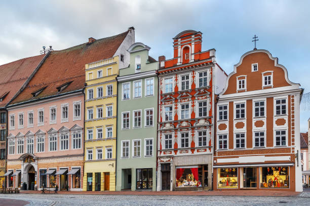 Historical houses on Altstadt street in Landshut, Germany