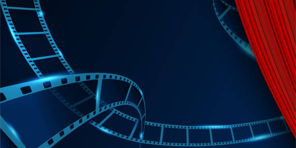 istock Film strip roll vector cinema background behind Red Curtain. Creative vector illustration of old film strip frame. Art design reel cinema filmstrip template. Movie time and entertainment concept. 1178323513