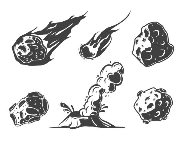 떨어지는 혜성 유성 컬렉션입니다. 소행성. 크라토르, 화산. 분화구 - asteroid stock illustrations