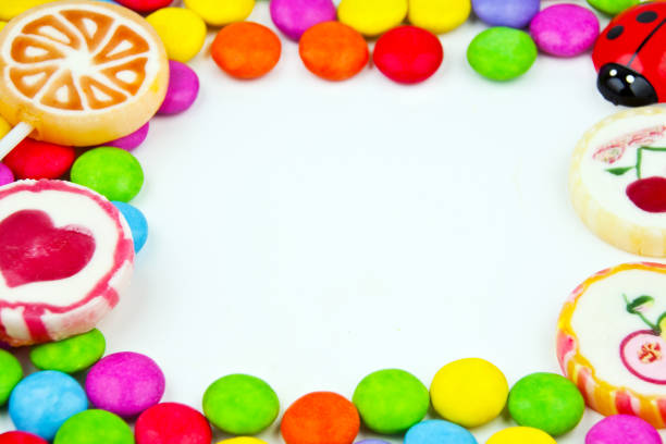 Birthday background with candy and copy space