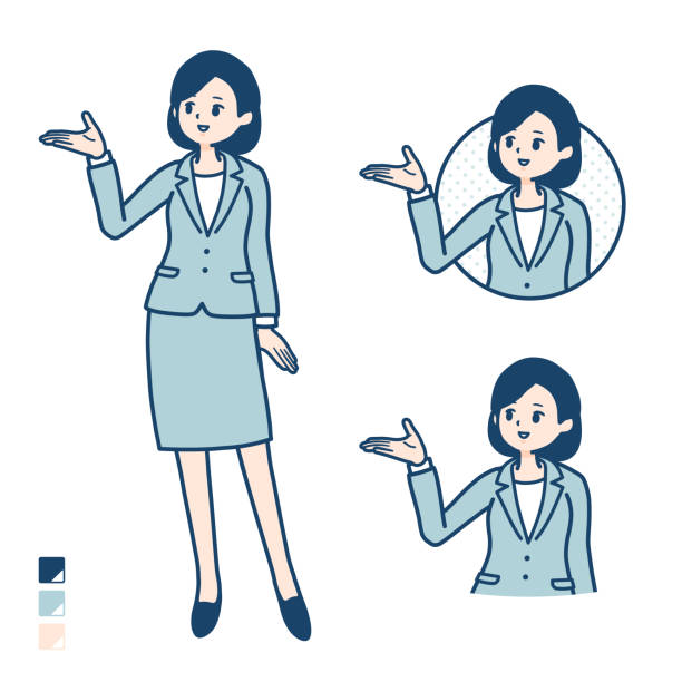 simple suit business woman_guidance A young Business woman in a suit with Explanation image.
It's vector art so it's easy to edit. guidance illustrations stock illustrations
