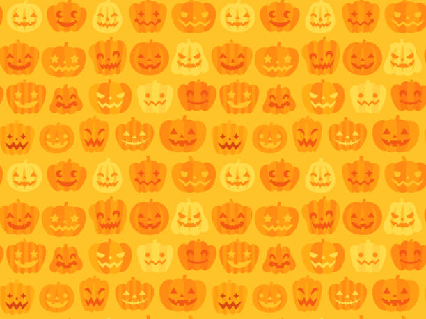 nahtlose halloween-muster-hintergrund (jack o' lantern) - patterned halloween background stock-grafiken, -clipart, -cartoons und -symbole