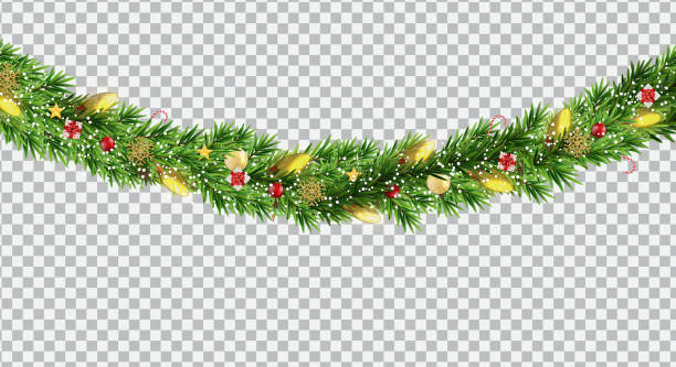 istock Wide Christmas border garland fromf fir branches, balls, pine cones and other ornaments, isolated on transparent background. Vector Illustration 1178336659