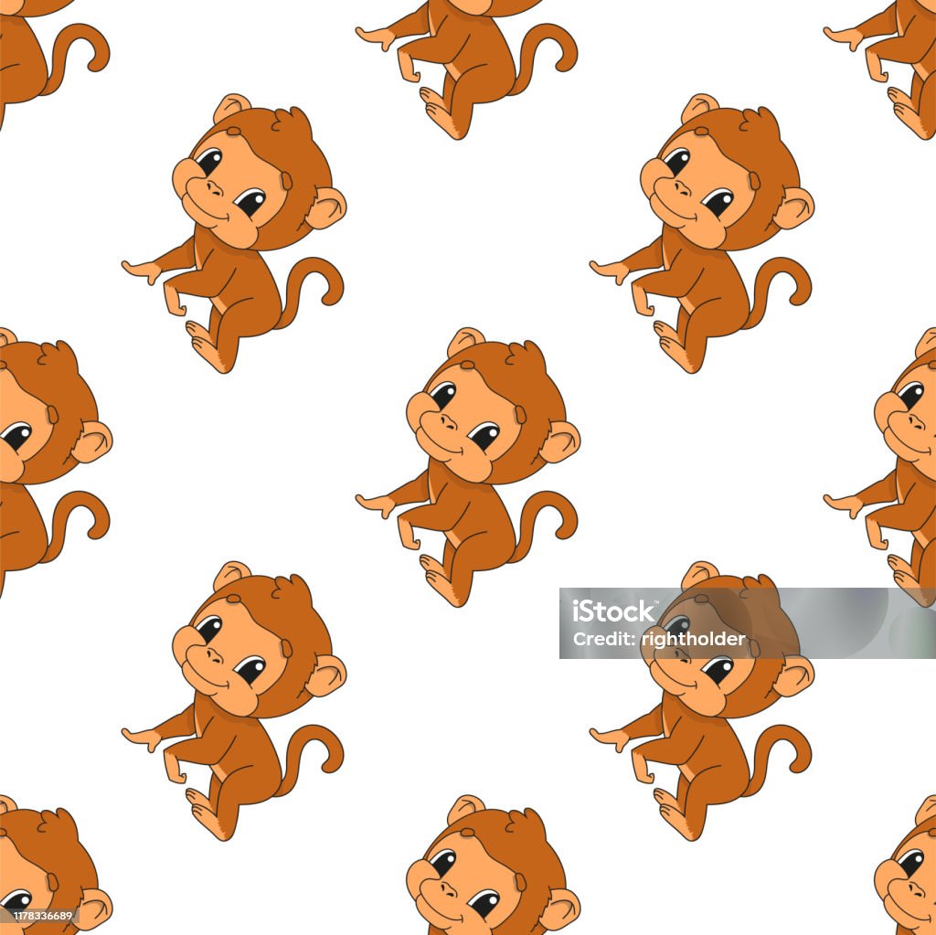 Happy Monkey Colored Seamless Pattern With Cute Cartoon Character Simple  Flat Vector Illustration Isolated On White Background Design Wallpaper  Fabric Wrapping Paper Covers Websites Stock Illustration - Download Image  Now - iStock
