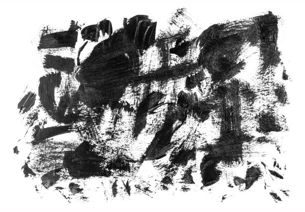 istock Black acrylic brush strokes, scribble and stain on white canvas. Abstract grunge hand painted background. 1178336832