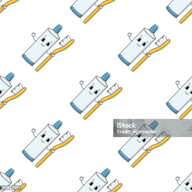 Background Toothpaste Design Happy Toothpaste Colored Seamless Pattern With Cute Cartoon Character ...