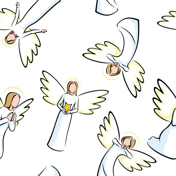 ilustrações de stock, clip art, desenhos animados e ícones de angels seamless pattern - christmas gift christianity isolated objects