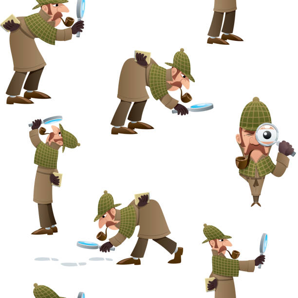 Detective Seamless Pattern Seamless pattern with cartoon detective in different poses. detective illustrations stock illustrations